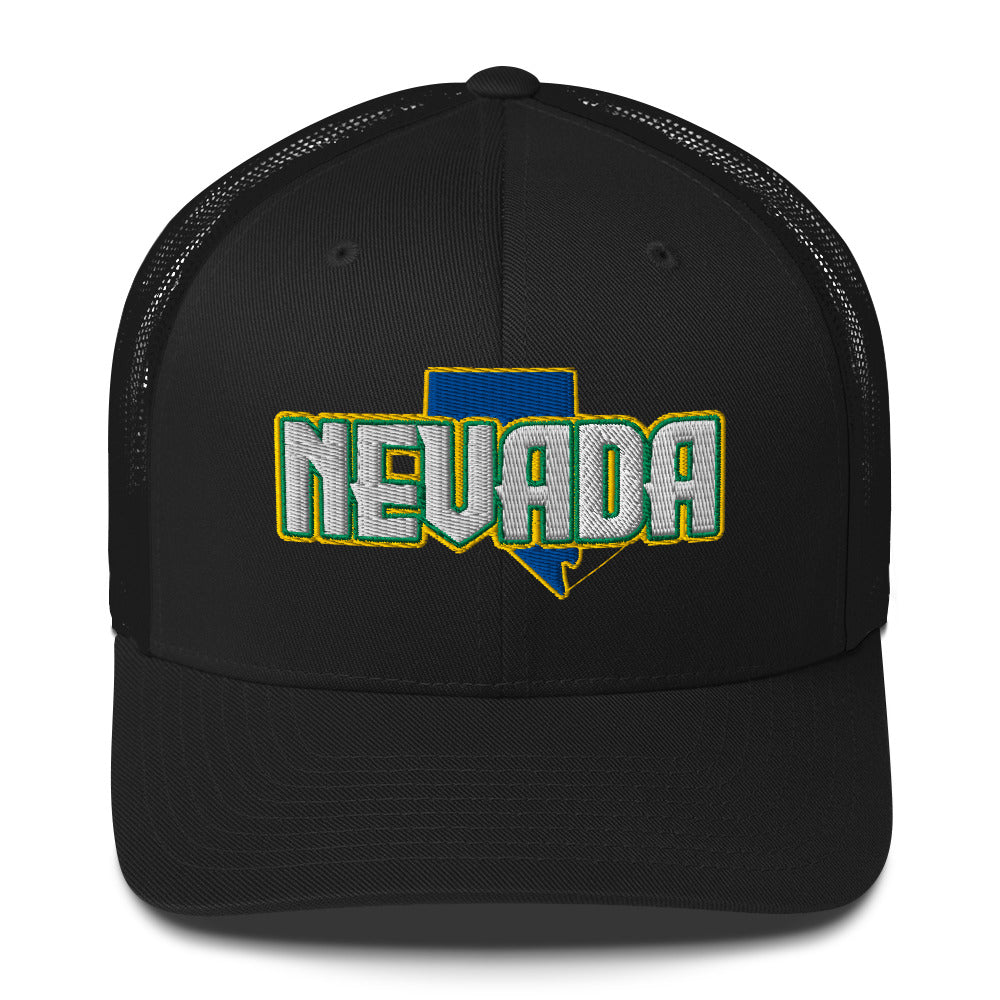 ${Nevada Trucker Cap} ${Cap with Nevada State map and Nevada name on it.} ${xadaprints.com} ${XADA PRINTS}