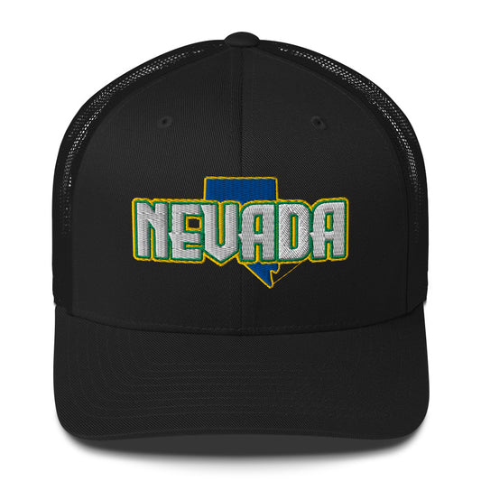 ${Nevada Trucker Cap} ${Cap with Nevada State map and Nevada name on it.} ${xadaprints.com} ${XADA PRINTS}