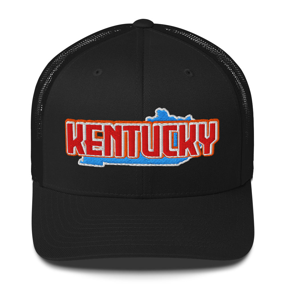 ${Kentucky Trucker Cap} ${Cap with Kentucky State map and Kentucky name on it.} ${xadaprints.com} ${XADA PRINTS}