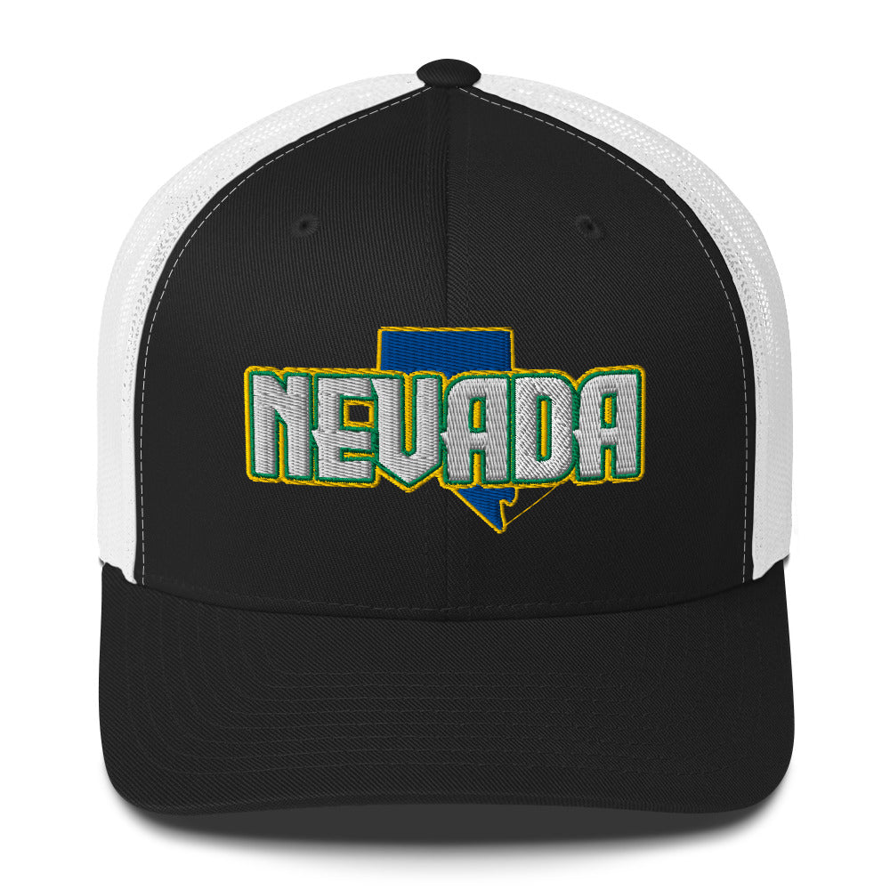 ${Nevada Trucker Cap} ${Cap with Nevada State map and Nevada name on it.} ${xadaprints.com} ${XADA PRINTS}
