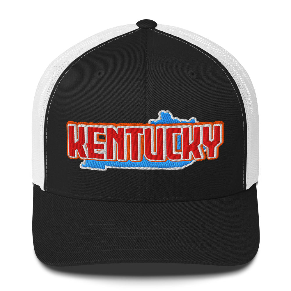 ${Kentucky Trucker Cap} ${Cap with Kentucky State map and Kentucky name on it.} ${xadaprints.com} ${XADA PRINTS}