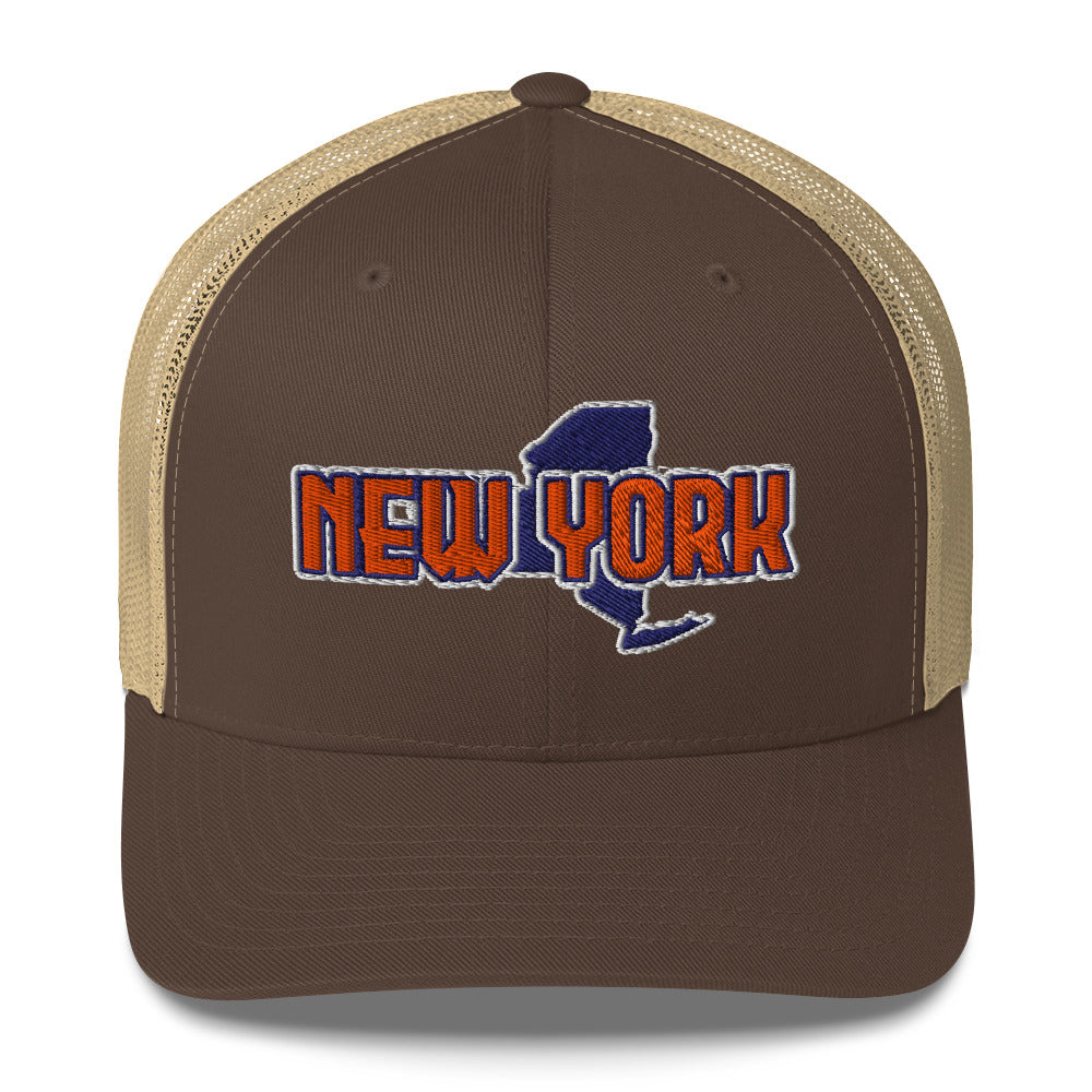 ${New York Trucker Cap} ${Cap with New York State map and New York name on it.} ${xadaprints.com} ${XADA PRINTS}