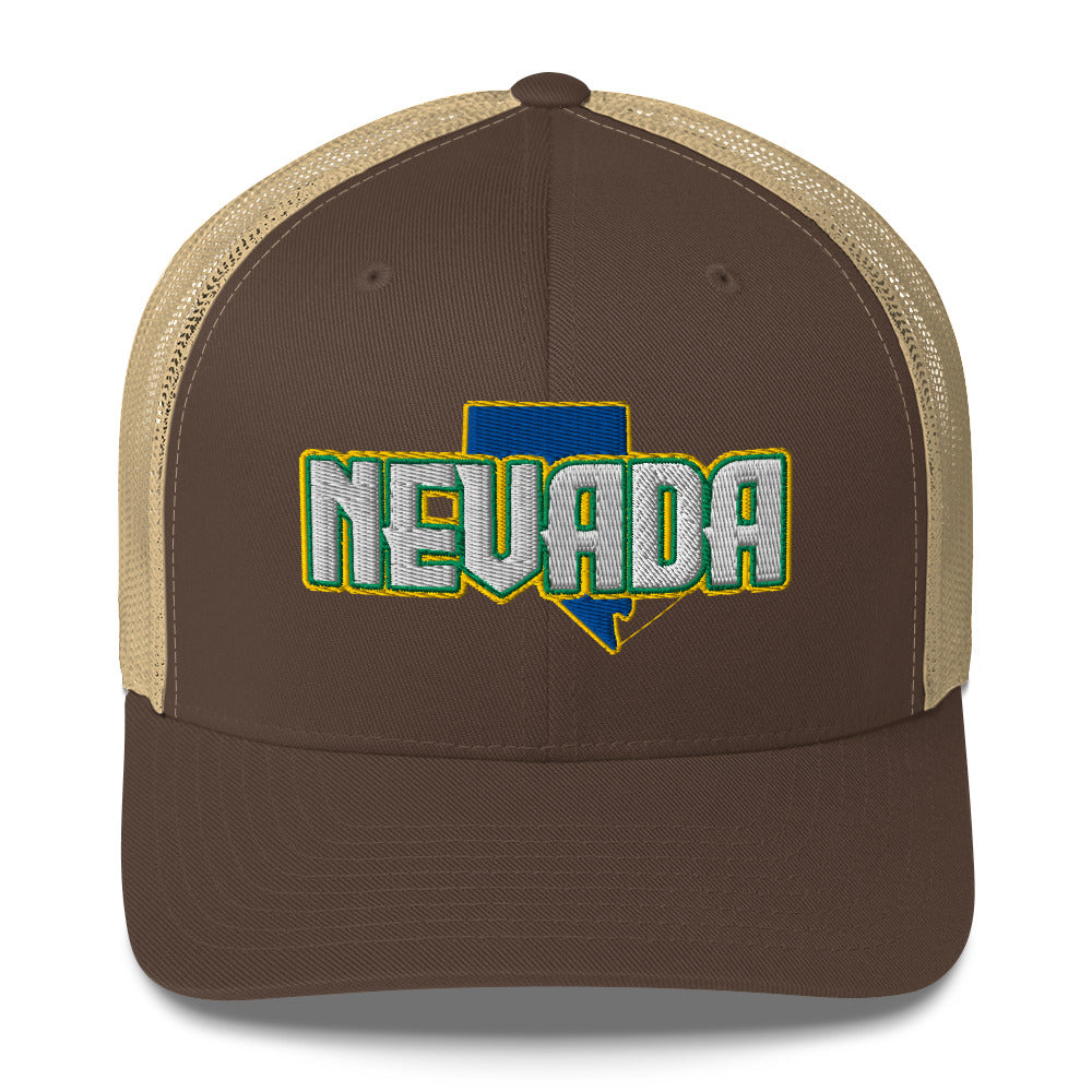 ${Nevada Trucker Cap} ${Cap with Nevada State map and Nevada name on it.} ${xadaprints.com} ${XADA PRINTS}