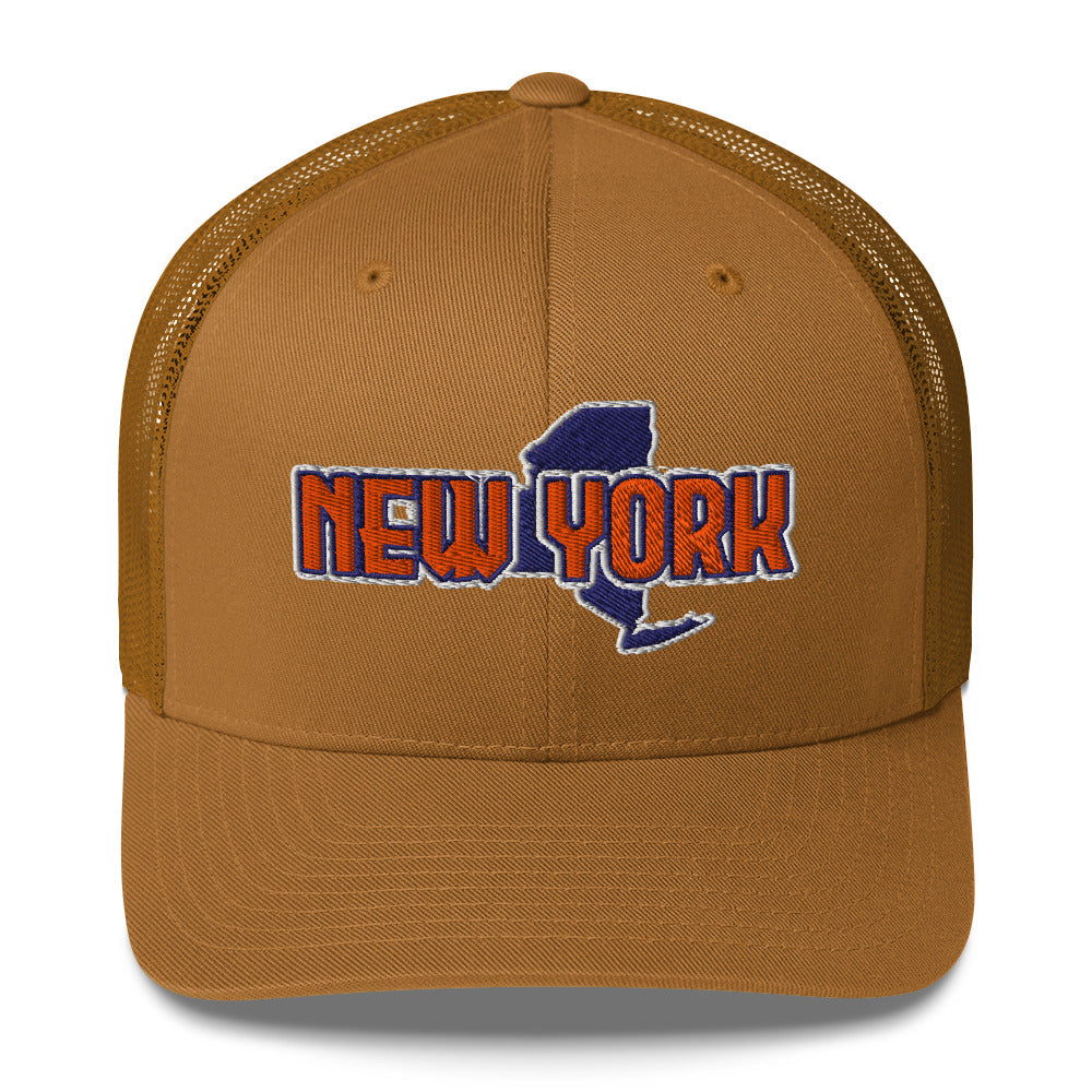 ${New York Trucker Cap} ${Cap with New York State map and New York name on it.} ${xadaprints.com} ${XADA PRINTS}