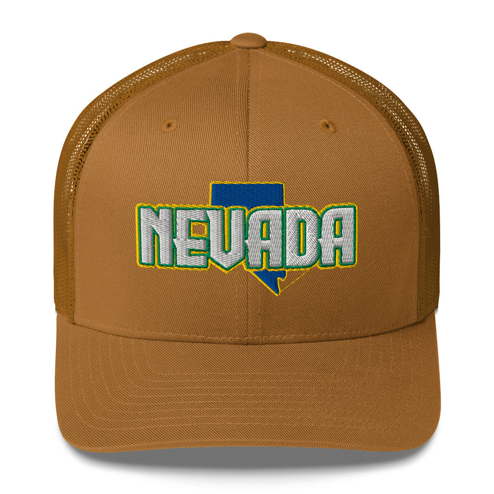 ${Nevada Trucker Cap} ${Cap with Nevada State map and Nevada name on it.} ${xadaprints.com} ${XADA PRINTS}