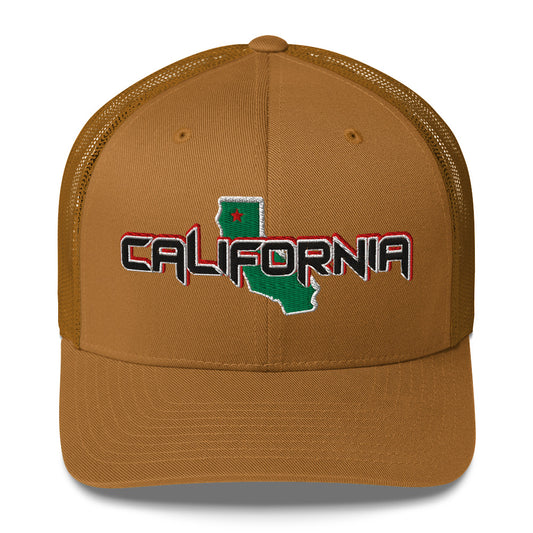 ${California Trucker Cap} ${Cap with California State map and California name on it.} ${xadaprints.com} ${XADA PRINTS}