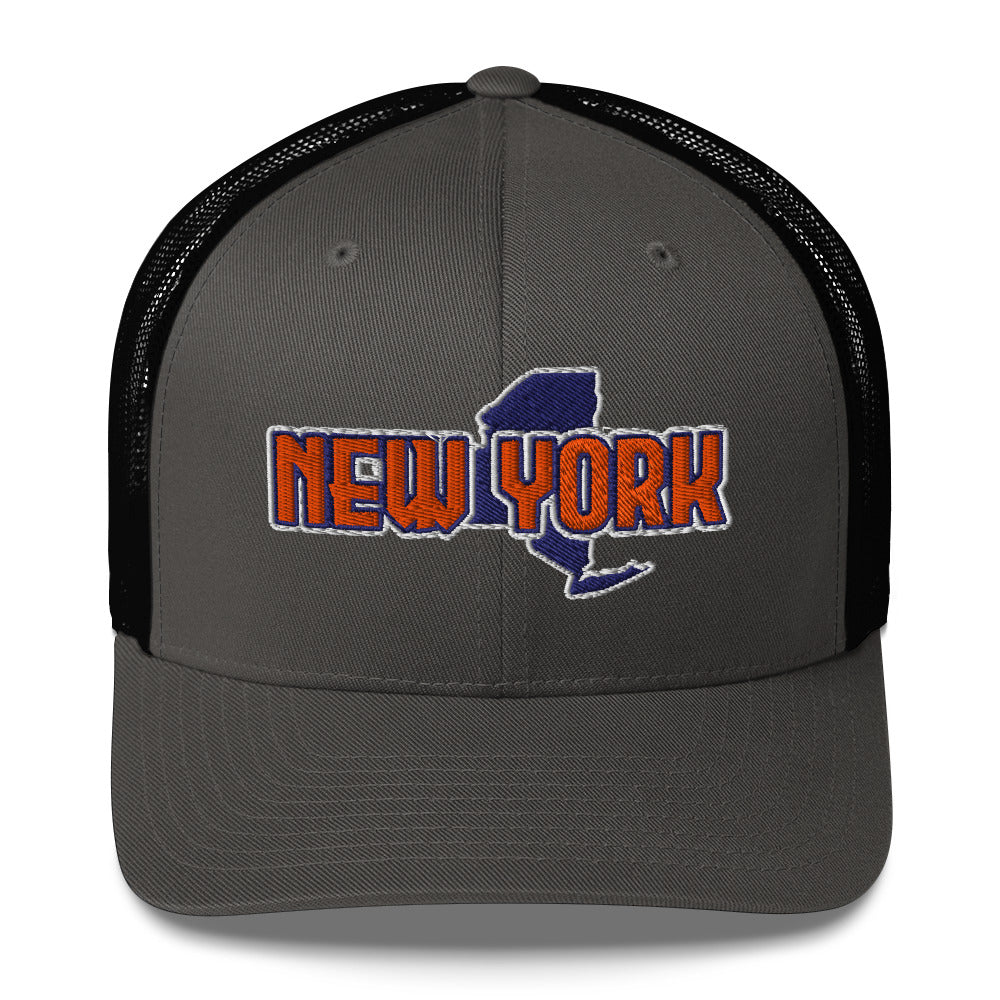 ${New York Trucker Cap} ${Cap with New York State map and New York name on it.} ${xadaprints.com} ${XADA PRINTS}