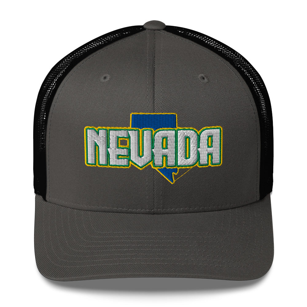 ${Nevada Trucker Cap} ${Cap with Nevada State map and Nevada name on it.} ${xadaprints.com} ${XADA PRINTS}