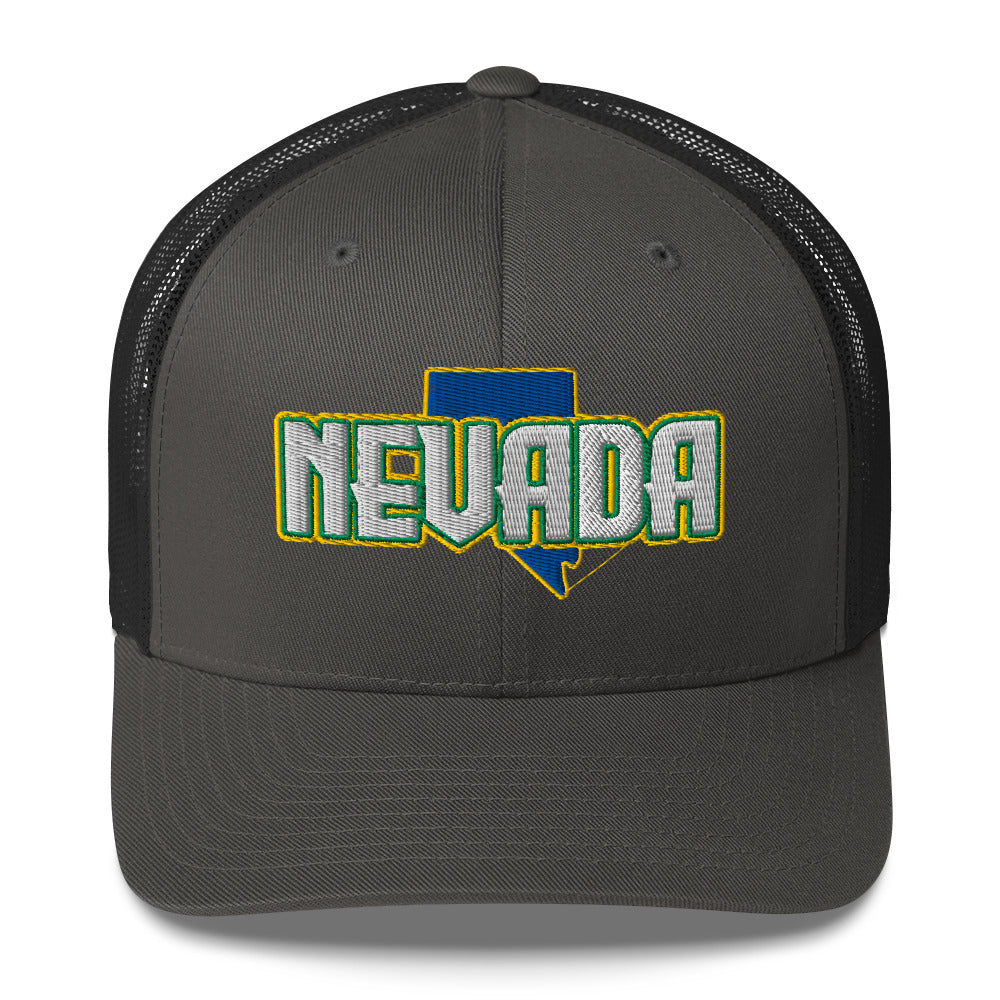 ${Nevada Trucker Cap} ${Cap with Nevada State map and Nevada name on it.} ${xadaprints.com} ${XADA PRINTS}