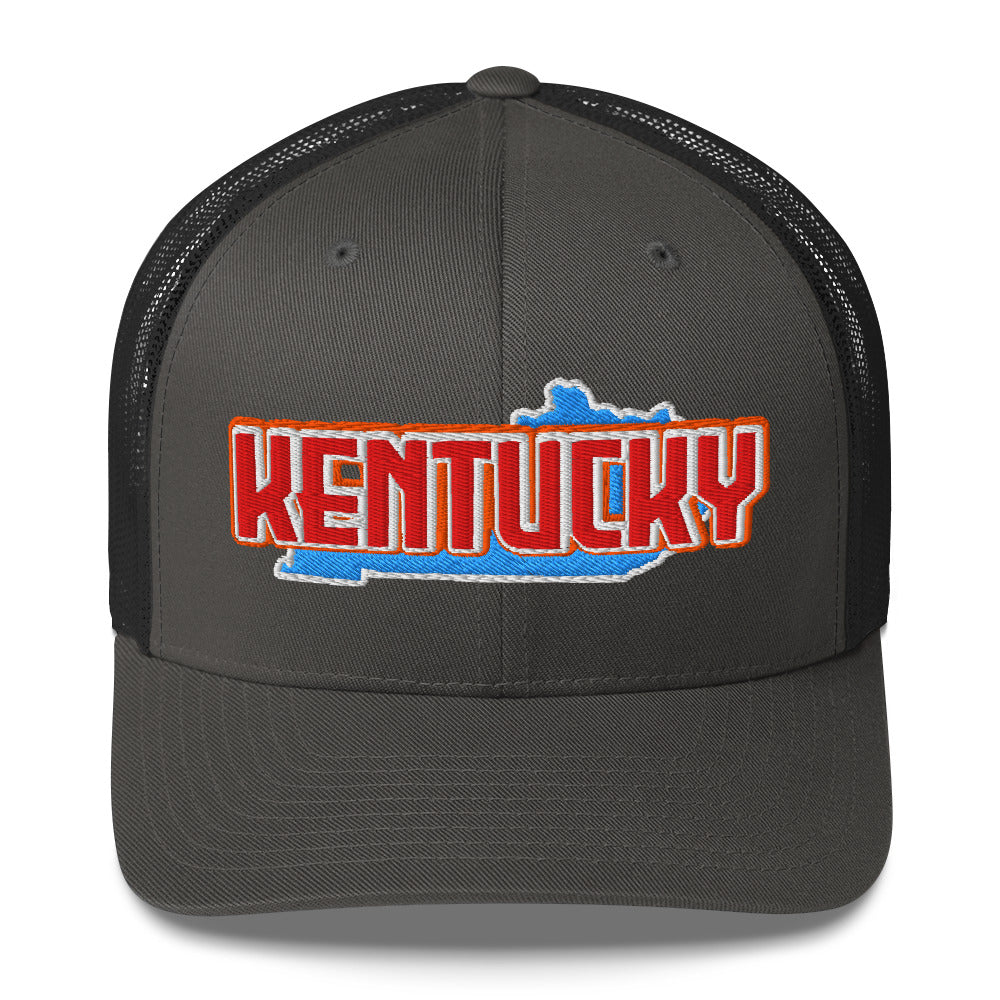 ${Kentucky Trucker Cap} ${Cap with Kentucky State map and Kentucky name on it.} ${xadaprints.com} ${XADA PRINTS}