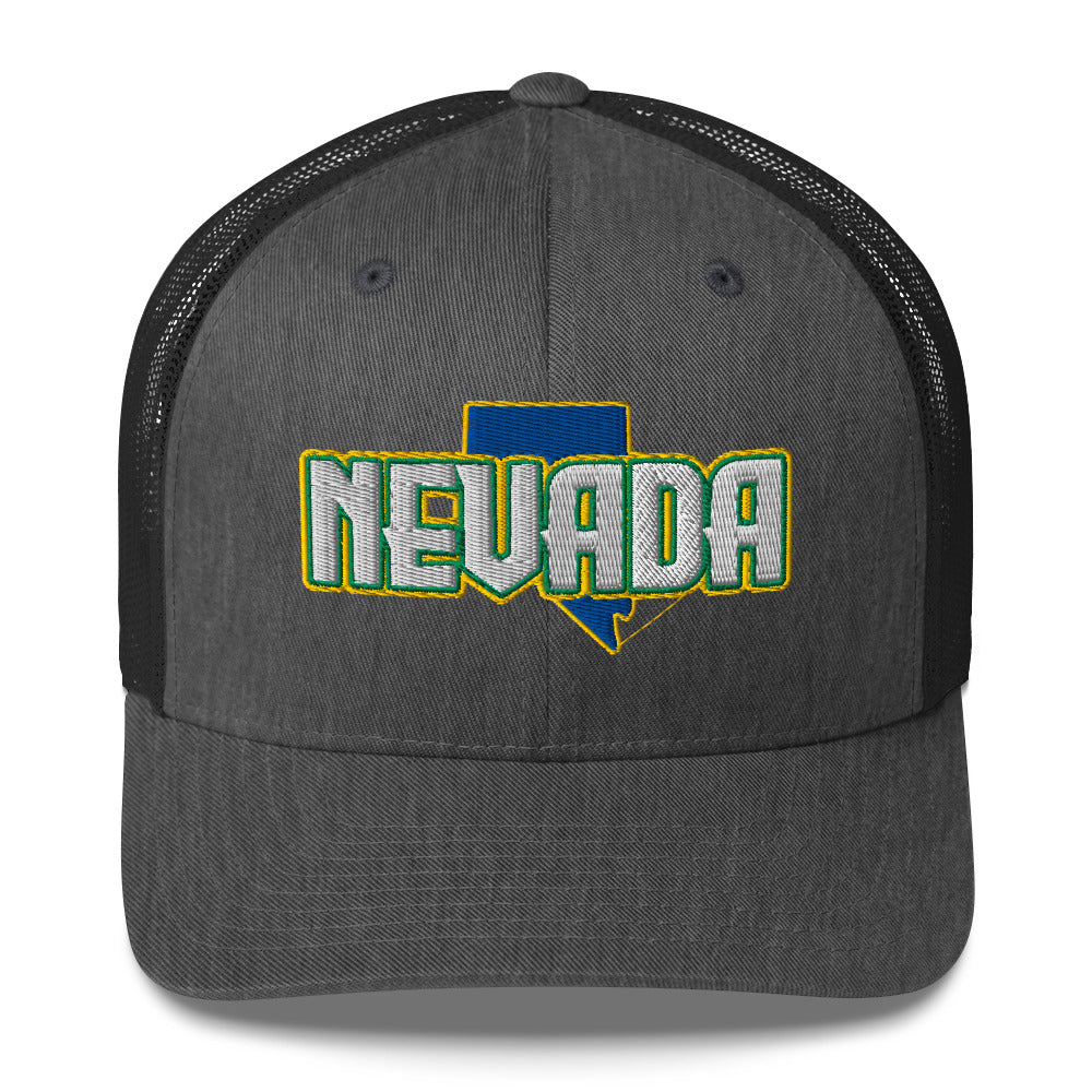 ${Nevada Trucker Cap} ${Cap with Nevada State map and Nevada name on it.} ${xadaprints.com} ${XADA PRINTS}