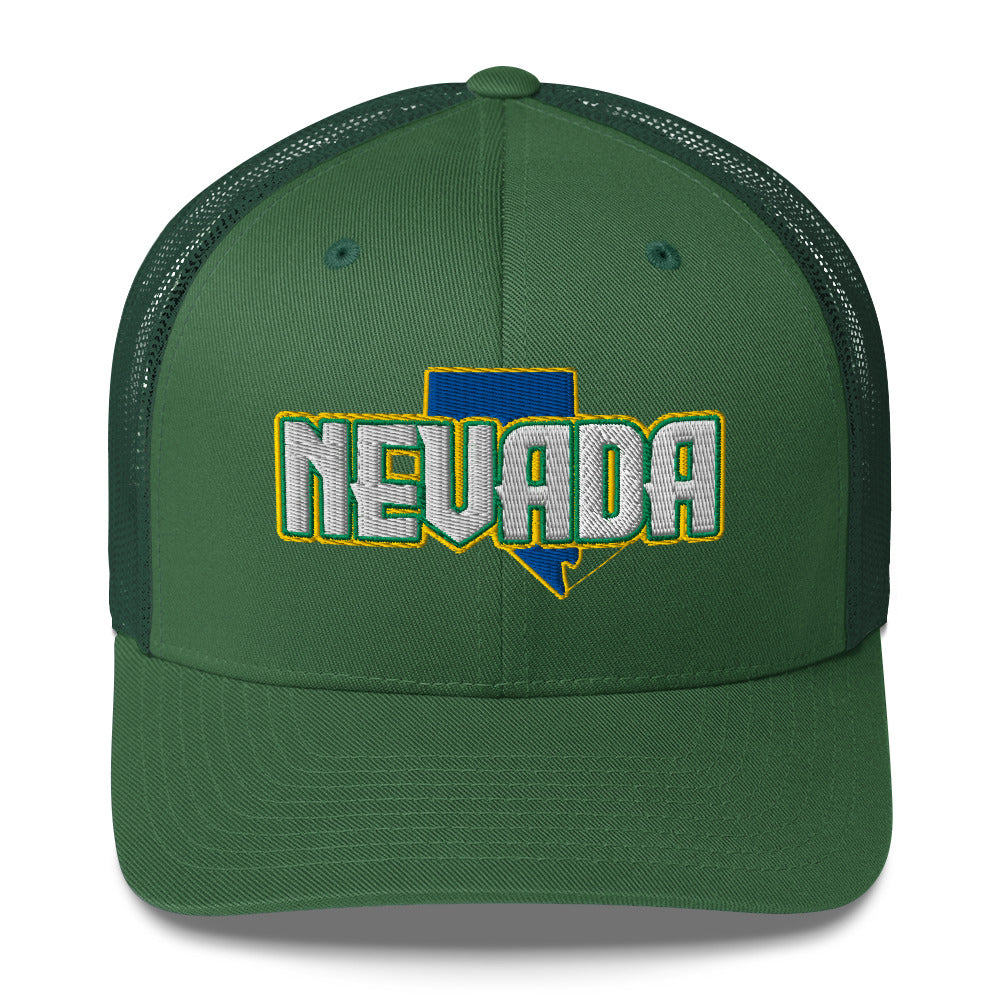 ${Nevada Trucker Cap} ${Cap with Nevada State map and Nevada name on it.} ${xadaprints.com} ${XADA PRINTS}