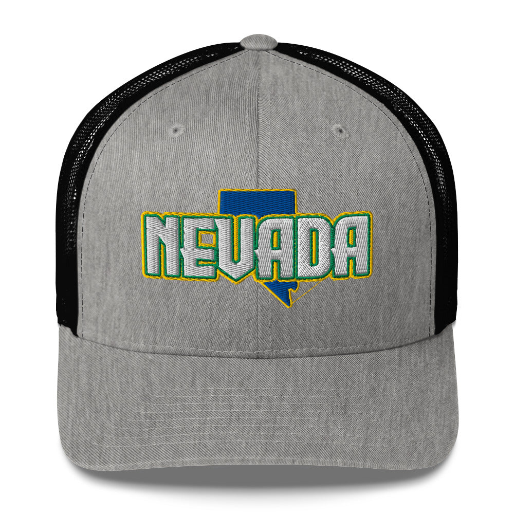 ${Nevada Trucker Cap} ${Cap with Nevada State map and Nevada name on it.} ${xadaprints.com} ${XADA PRINTS}