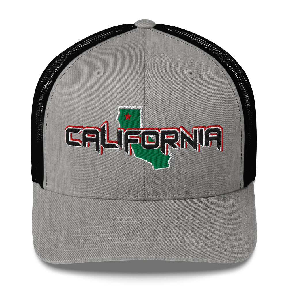 ${California Trucker Cap} ${Cap with California State map and California name on it.} ${xadaprints.com} ${XADA PRINTS}