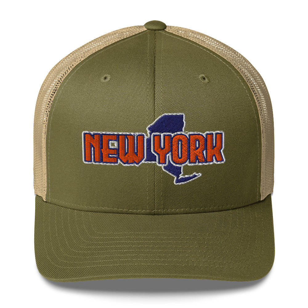 ${New York Trucker Cap} ${Cap with New York State map and New York name on it.} ${xadaprints.com} ${XADA PRINTS}