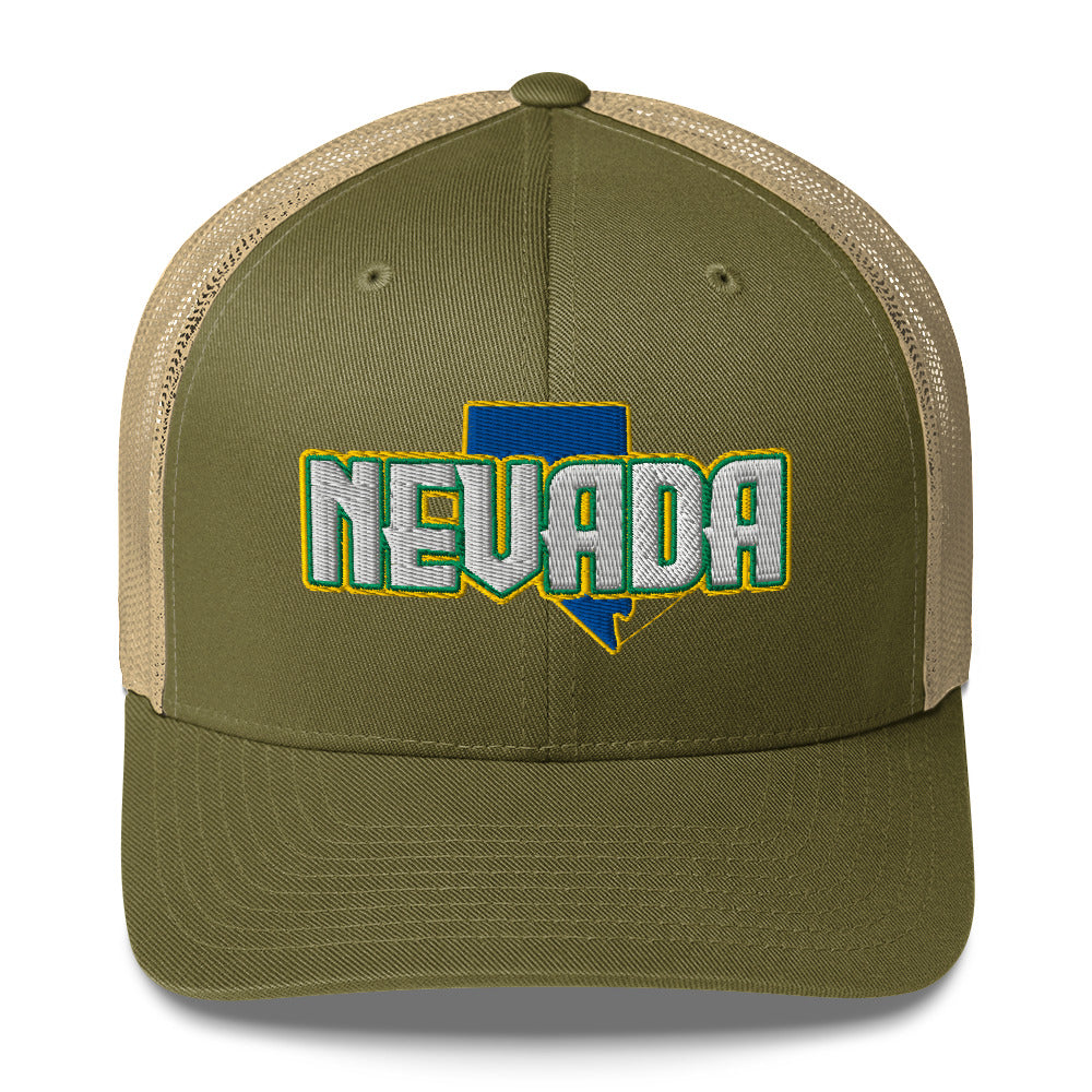 ${Nevada Trucker Cap} ${Cap with Nevada State map and Nevada name on it.} ${xadaprints.com} ${XADA PRINTS}