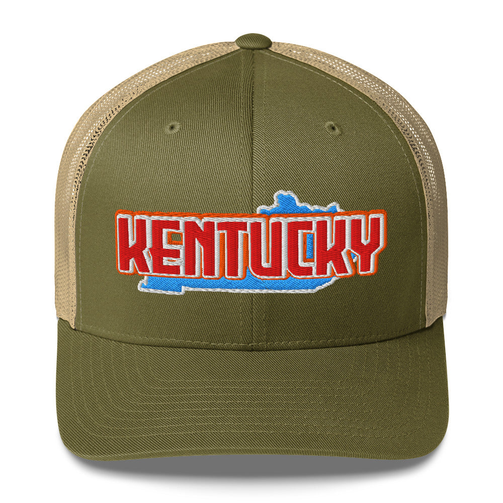 ${Kentucky Trucker Cap} ${Cap with Kentucky State map and Kentucky name on it.} ${xadaprints.com} ${XADA PRINTS}