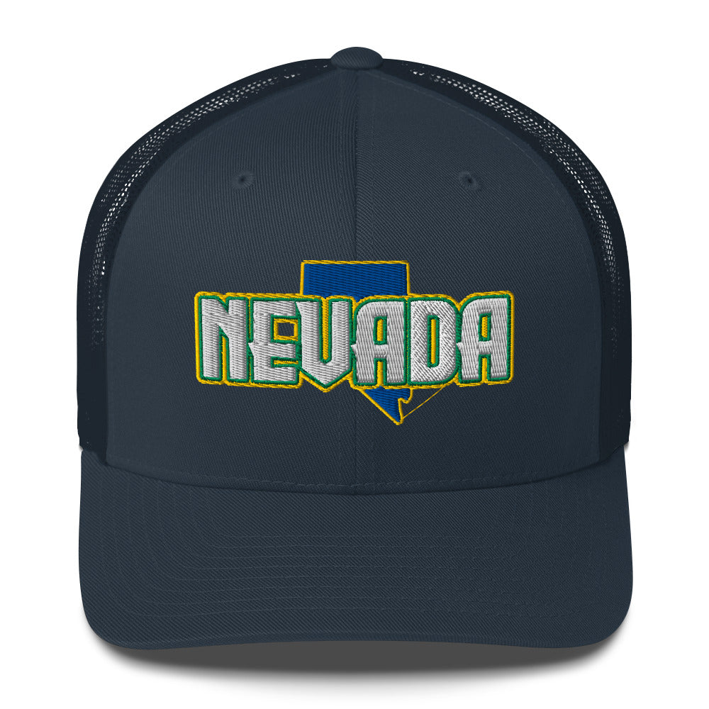 ${Nevada Trucker Cap} ${Cap with Nevada State map and Nevada name on it.} ${xadaprints.com} ${XADA PRINTS}