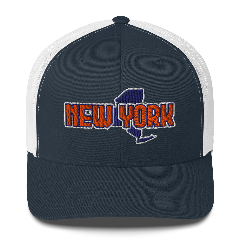 ${New York Trucker Cap} ${Cap with New York State map and New York name on it.} ${xadaprints.com} ${XADA PRINTS}