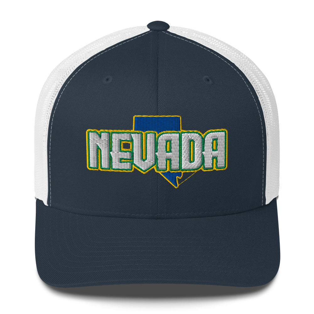 ${Nevada Trucker Cap} ${Cap with Nevada State map and Nevada name on it.} ${xadaprints.com} ${XADA PRINTS}