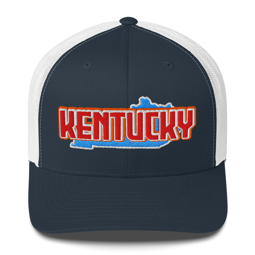 ${Kentucky Trucker Cap} ${Cap with Kentucky State map and Kentucky name on it.} ${xadaprints.com} ${XADA PRINTS}
