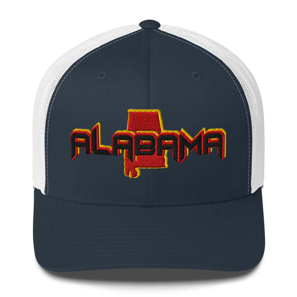 ${Alabama Trucker Cap} ${Cap with Alabama State map and Alabama name on it.} ${xadaprints.com} ${XADA PRINTS}