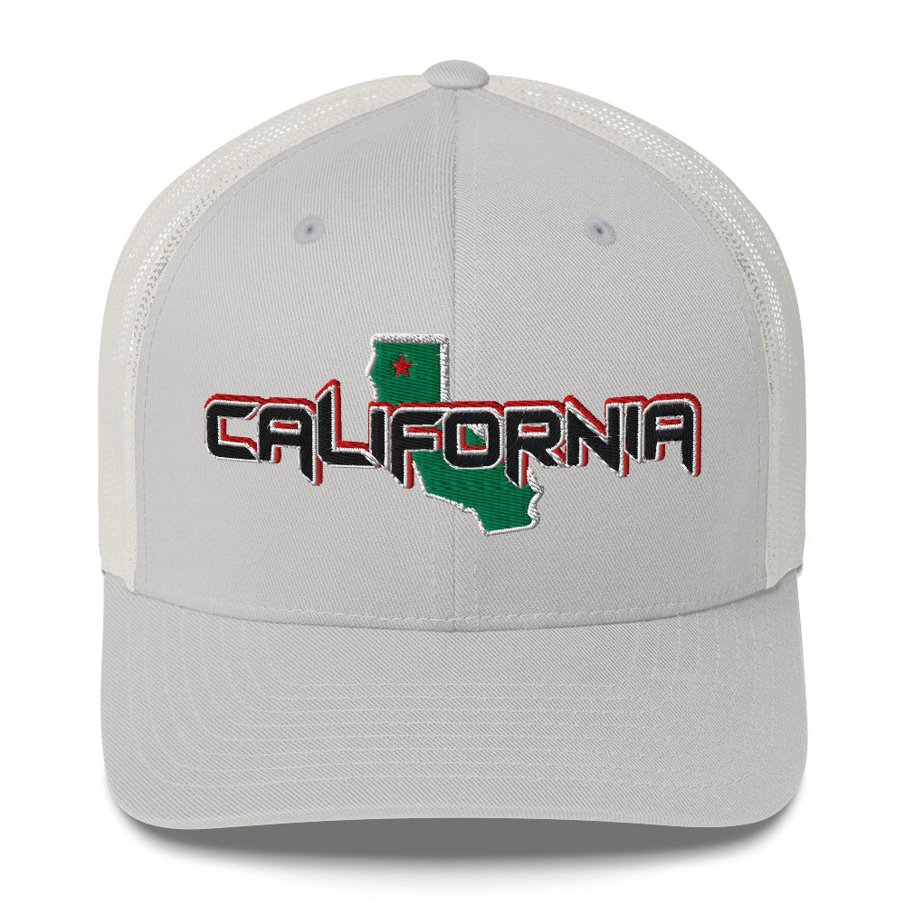 ${California Trucker Cap} ${Cap with California State map and California name on it.} ${xadaprints.com} ${XADA PRINTS}
