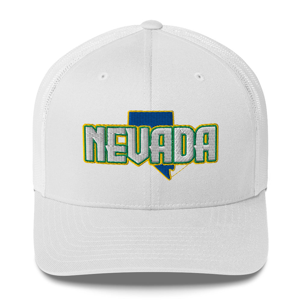 ${Nevada Trucker Cap} ${Cap with Nevada State map and Nevada name on it.} ${xadaprints.com} ${XADA PRINTS}