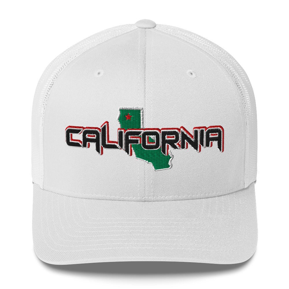 ${California Trucker Cap} ${Cap with California State map and California name on it.} ${xadaprints.com} ${XADA PRINTS}