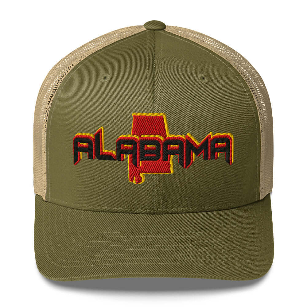 ${Alabama Trucker Cap} ${Cap with Alabama State map and Alabama name on it.} ${xadaprints.com} ${XADA PRINTS}